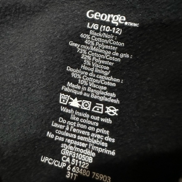 George Boys Black Grey Quarter Zip Hoodie Sweatshirt Size 10-12 - Picture 7 of 7